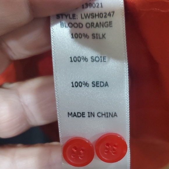 Frame Denim Red Button Down Silk Mock Collar Blouse - Picture 6 of 8